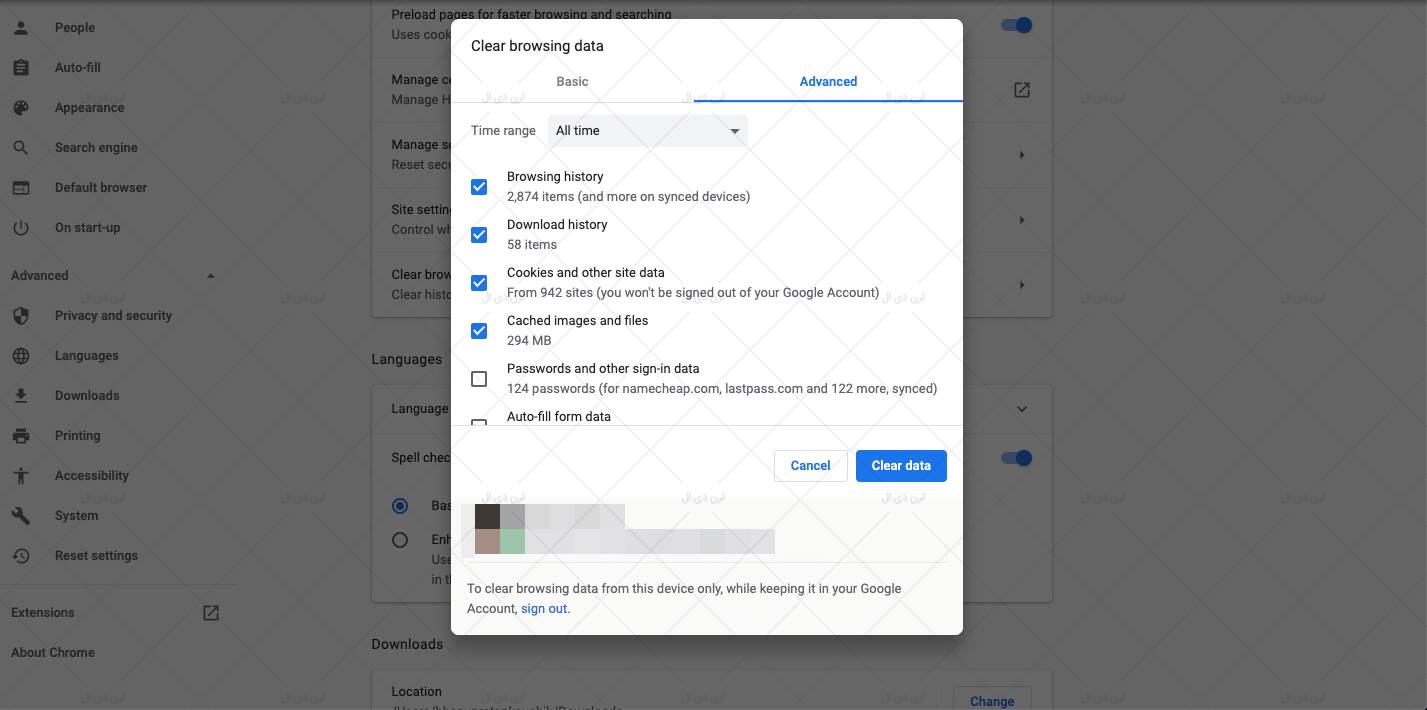 پاک کردن کردن در مرورگر گوگل کروم
