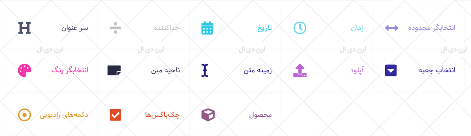 مجموعه المان های موجود در افزونه فارسی WooCommerce Extra Product Options